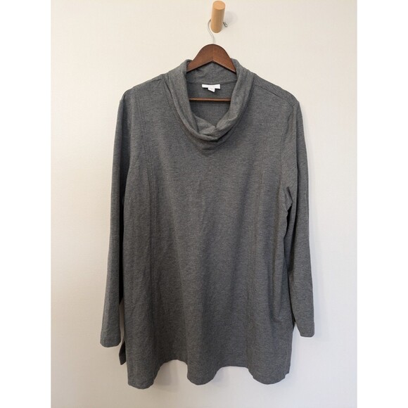 J. Jill Pure Jill Pima Tencel Cowl Neck Tunic Top Side Vent Gray Relaxed XL - Picture 1 of 10